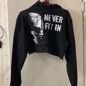 Black Cropped Hoodie with Graphic Print